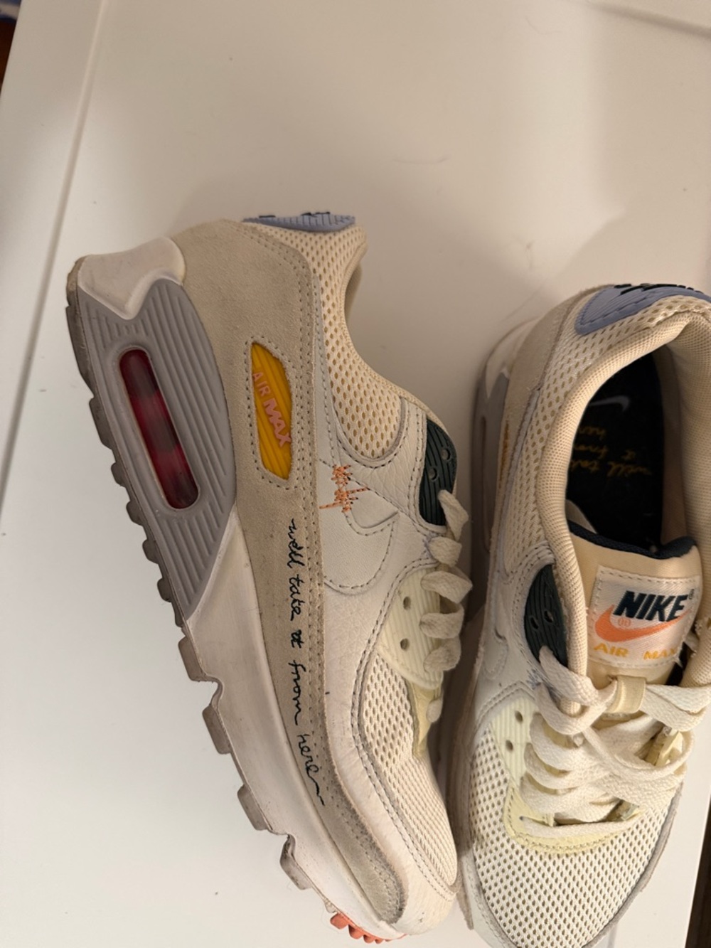 Nike Cream and Light Blue Air Max Sneakers with Yellow Accents